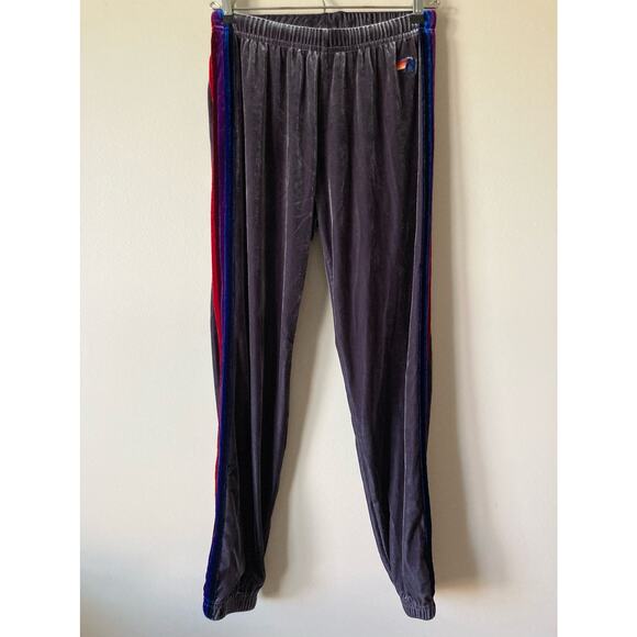 AVIATOR NATION Classic Stripe Sweatpants Velvet Silver Size XS - Picture 1 of 7
